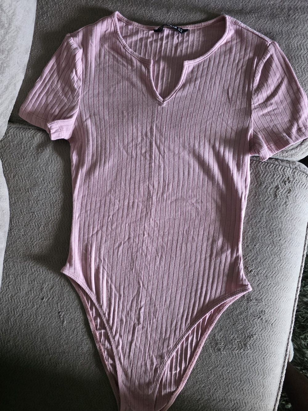 SHEIN Light Pink Ribbed Short-Sleeve Bodysuit